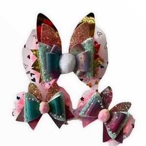 Cute Sparkling Multicolor Hair Bow Set for Kids Toddler Handmade New